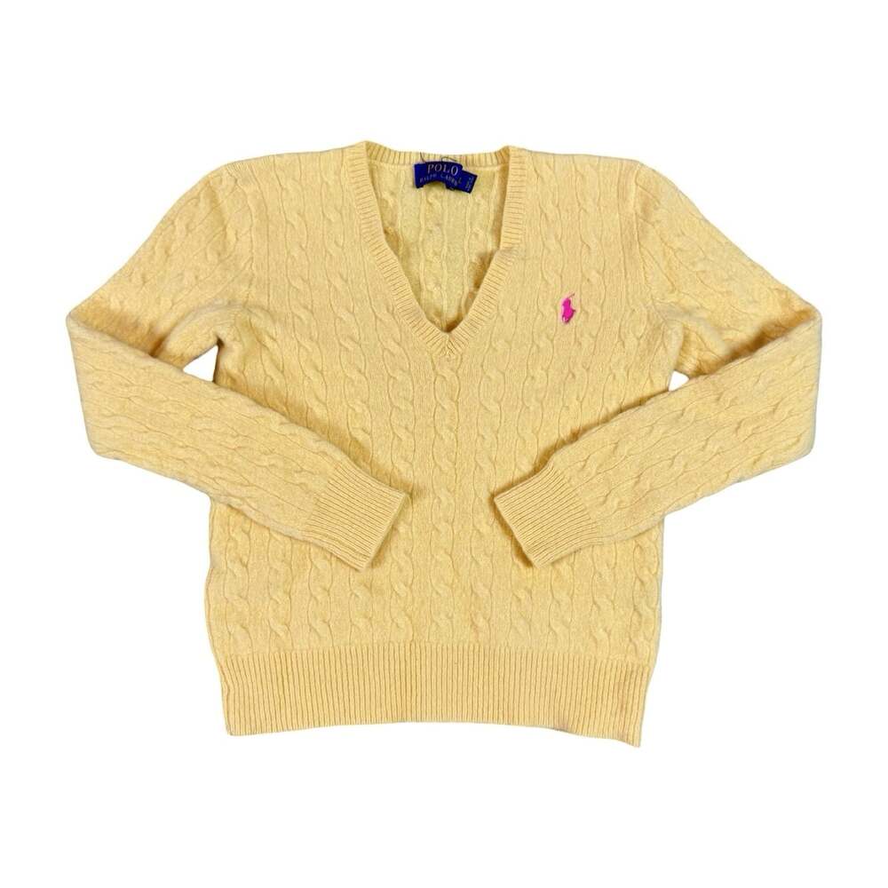 Polo Ralph Lauren Women’s Merino Wool Cashmere Cable Knit V-Neck Sweater Size L